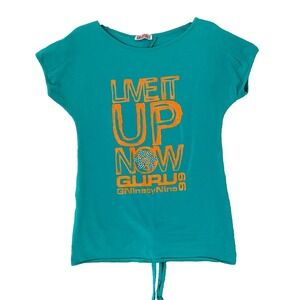 GURU99 Women's Top Open Back Size L Cap Sleeve Boat Neck Graphic Cottonblend